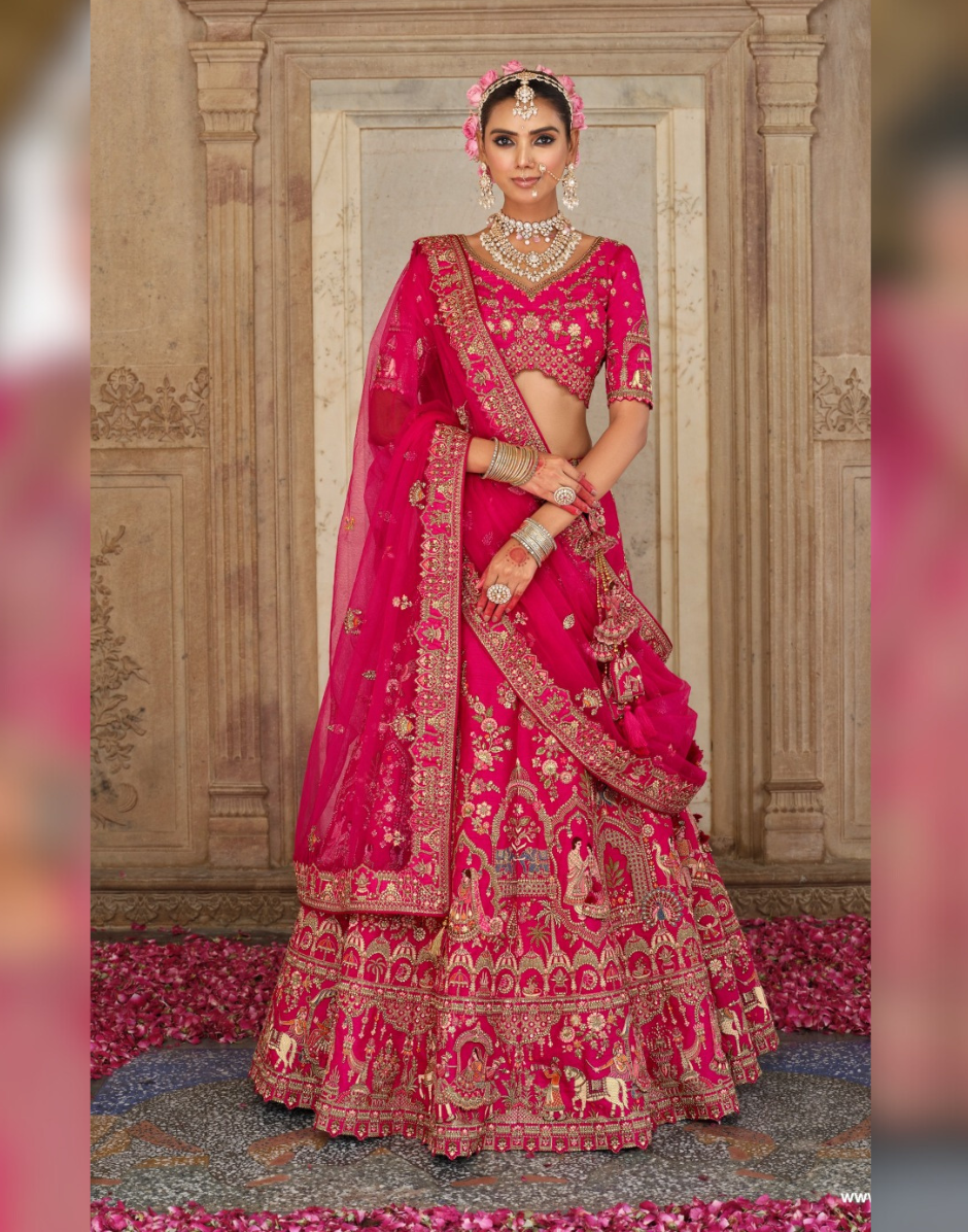 Drape in Luxury Heavy Bridal Silk Lehenga with Intricate Khatli Work - Buy main image 1