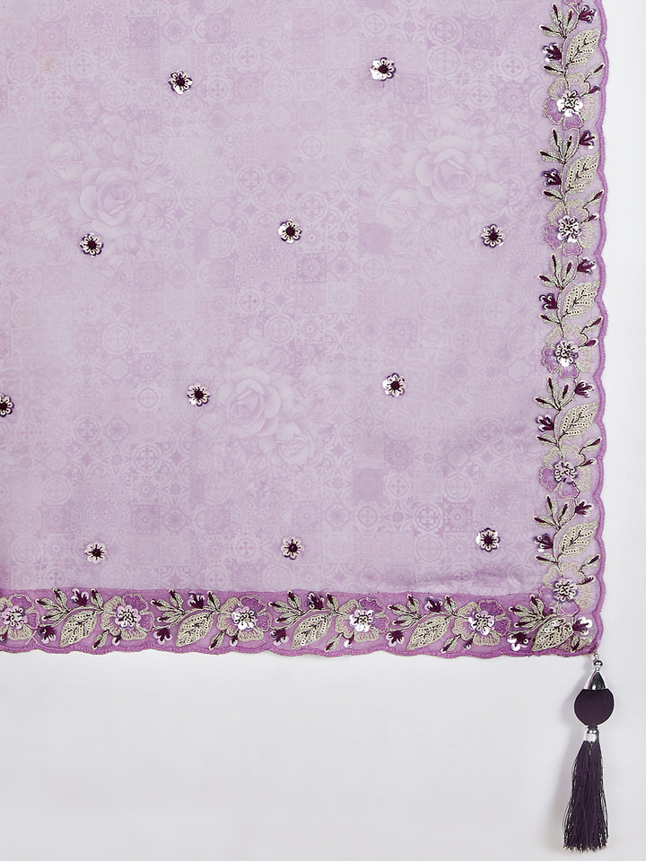 Purple Pure Georgette Sequins And Thread Embroidery Lehenga Choli & Dupatta- Rent