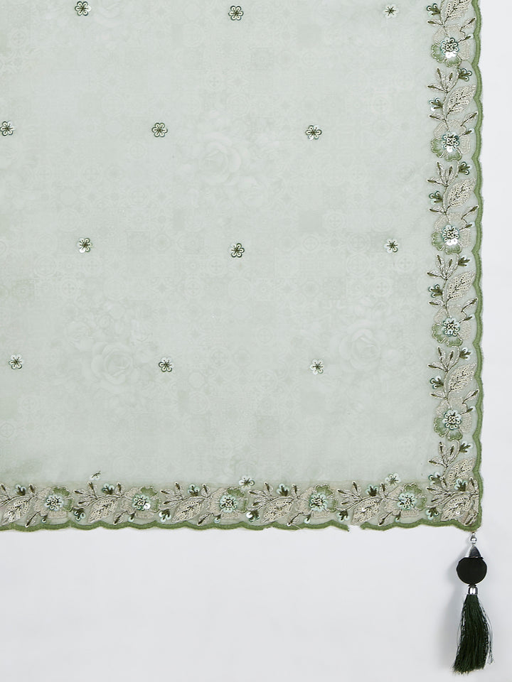 Olive Pure Georgette Sequins And Thread Embroidery  Lehenga Choli & Dupatta - Rent