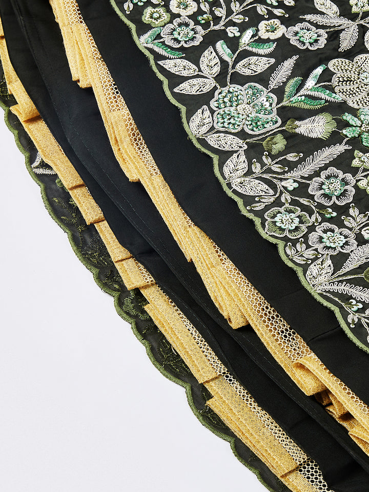Olive Pure Georgette Sequins And Thread Embroidery  Lehenga Choli & Dupatta - Rent