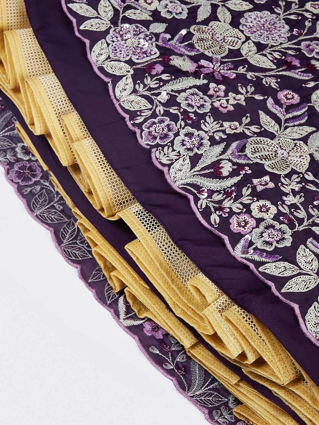 Purple Pure Georgette Sequins And Thread Embroidery Lehenga Choli & Dupatta- Rent