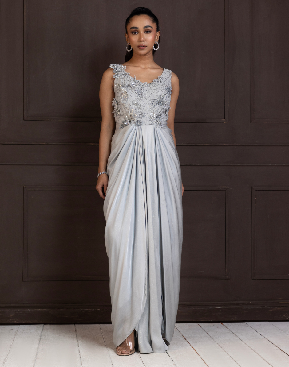 Celestial Cascade Gown Silver / XS / 10 Days