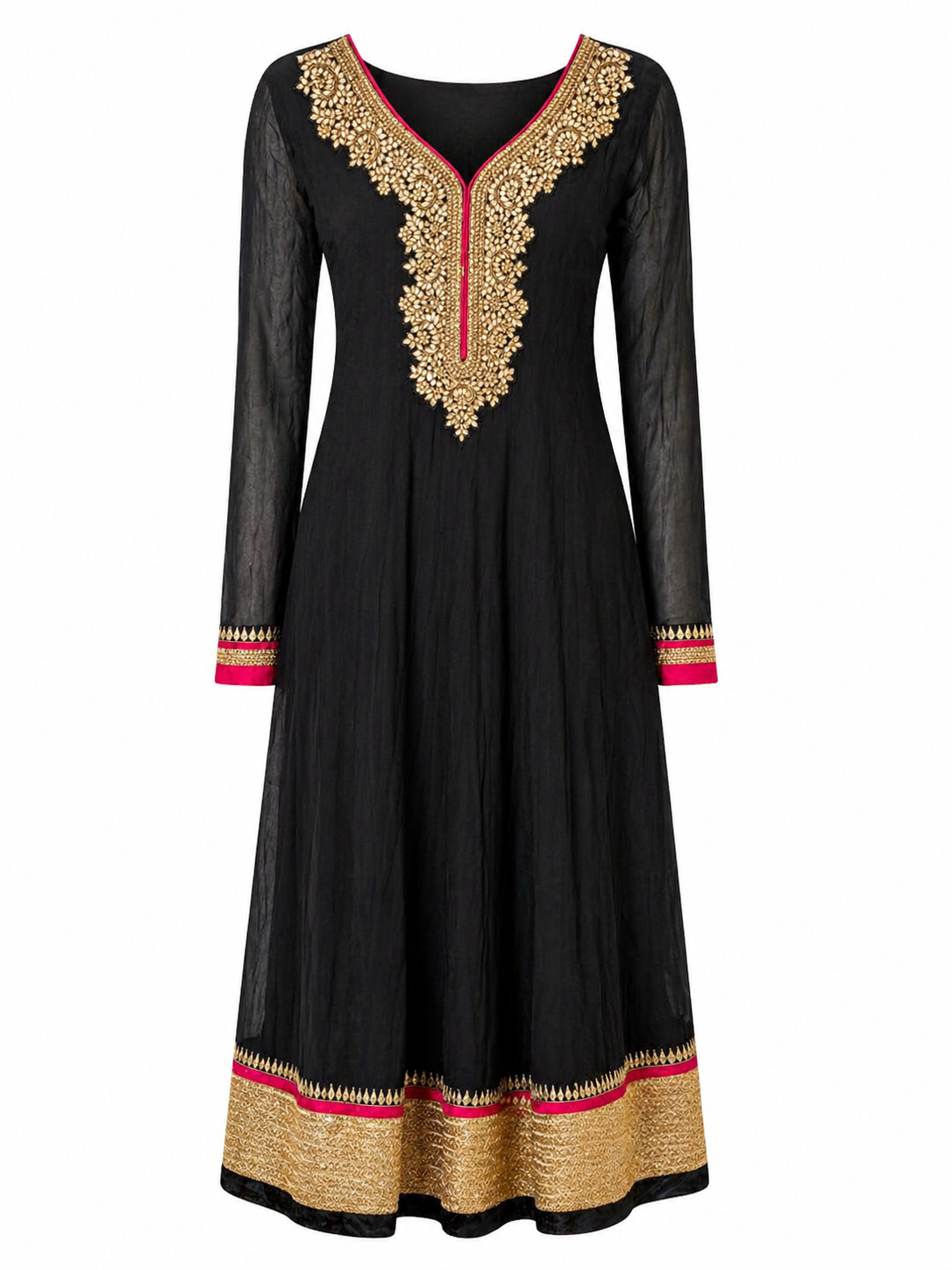 Elegant Black Anarkali Gown with Embroidered Detailing XXS / Black / 5 Days Elegant Black Anarkali Gown with Embroidered Detailing XXS / Black / 5 Days