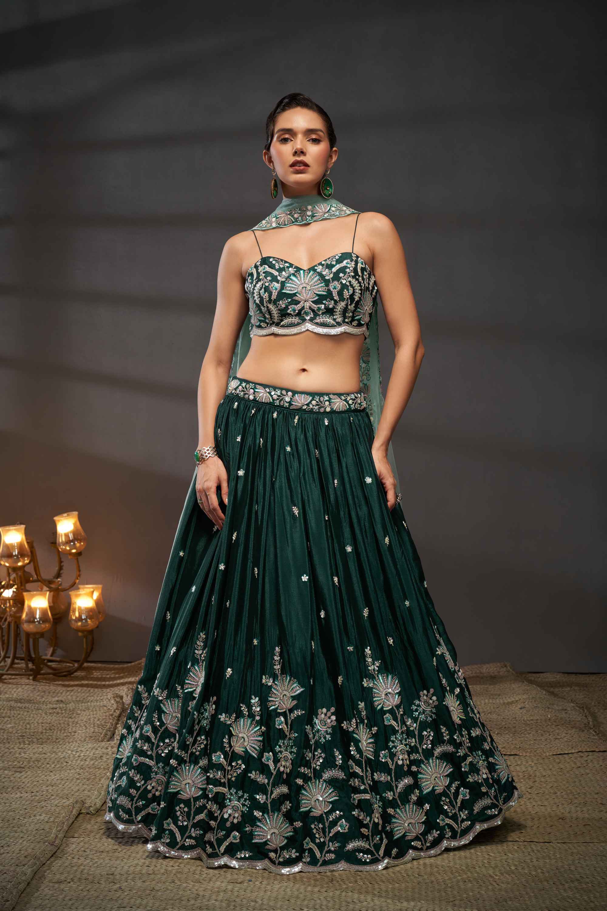 Stylish Lime Green Georgette Lehenga Choli with Sequins - Rent