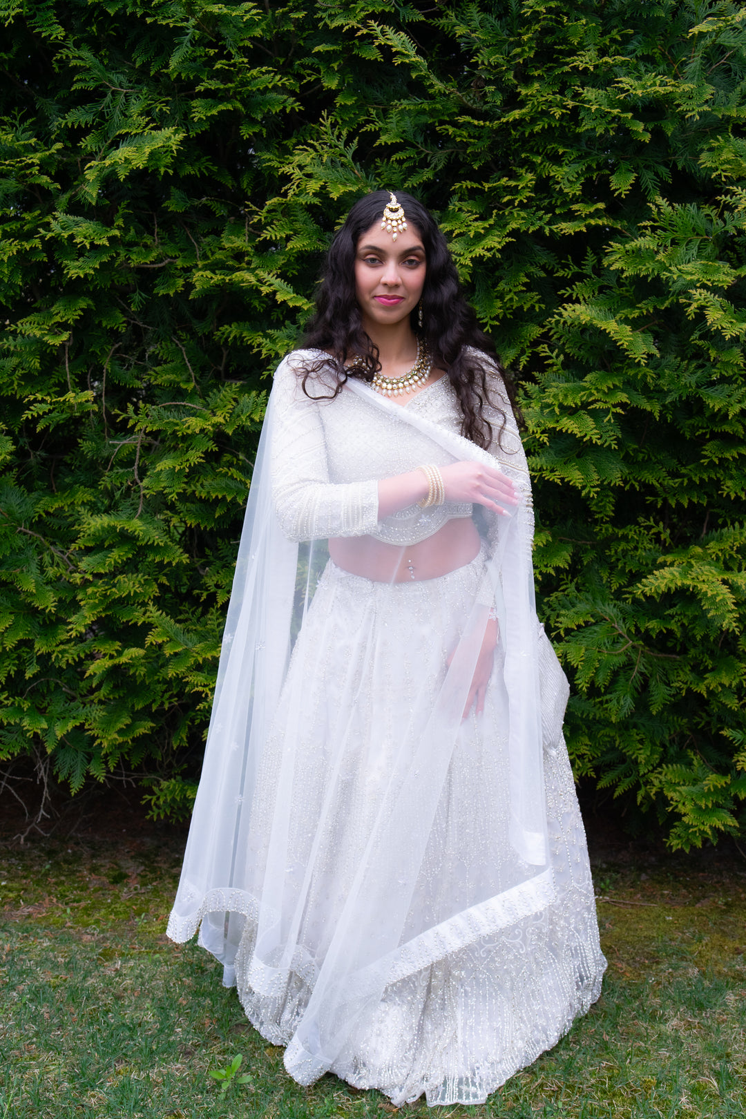 Elegant Bridal Lehenga Set For Women, Featuring White Net Embroidery - Rent