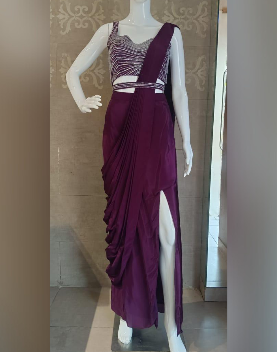 Drape in Dazzle Wine Sequin Saree for Weddings & Festive Nights Wine / XS / 7 Days