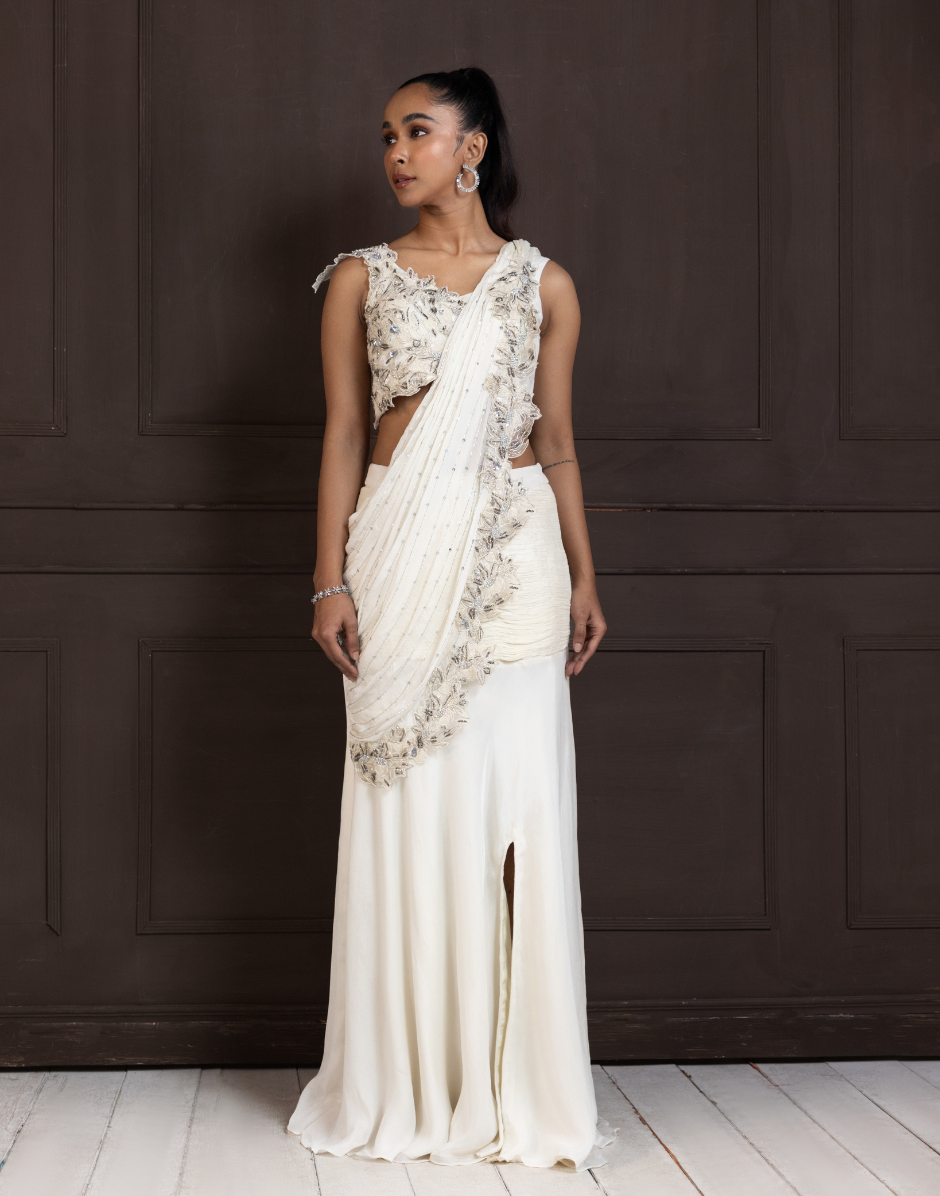 Ivory Drape Saree Gown