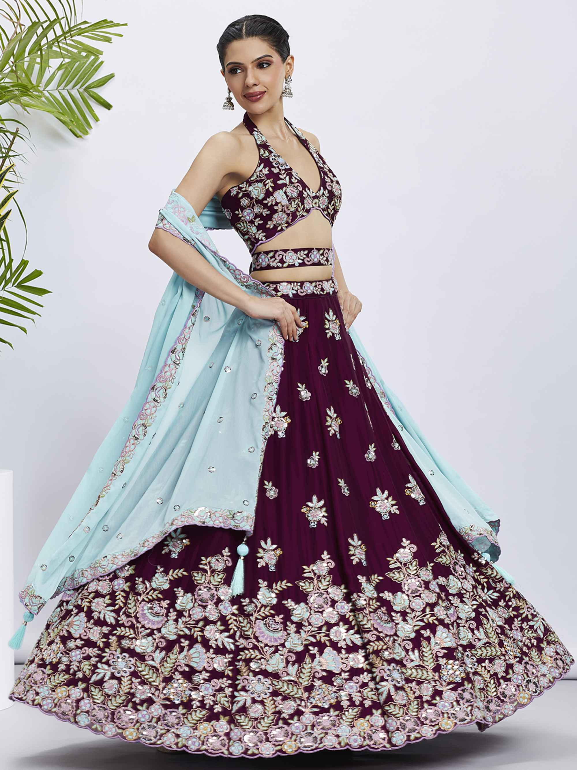 Beautiful Cream  Georgette Lehenga Choli with Sequins - Rent