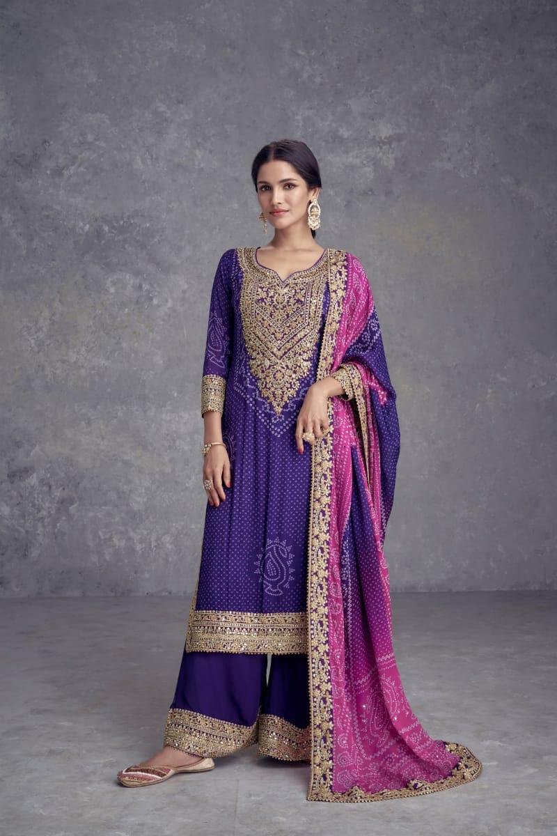 Graceful Maroon Embroidered Flared Chinon Kurta Pant Set With Dupatta