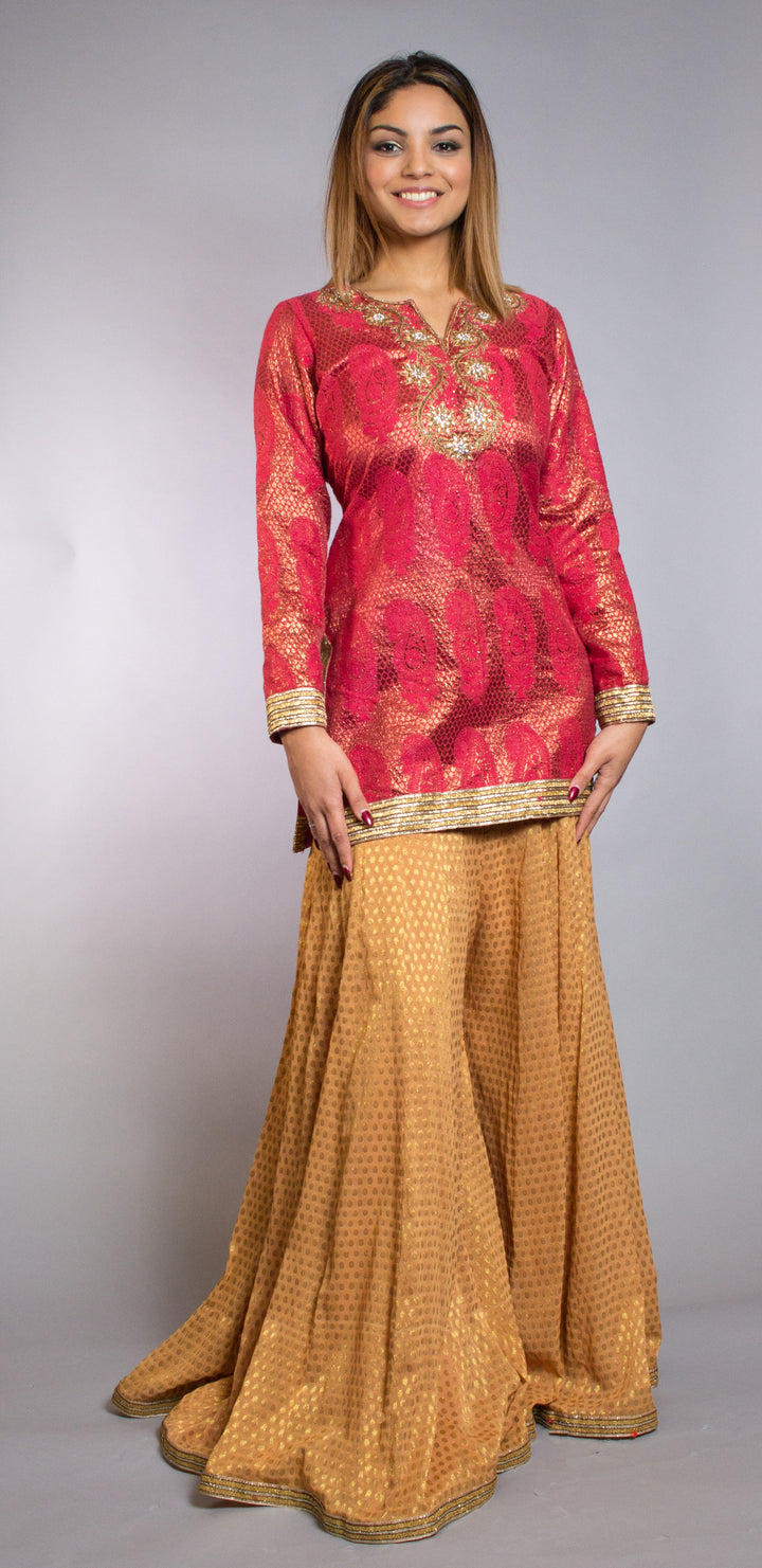 Elegant Red And Gold Colored  Sharara - Rent