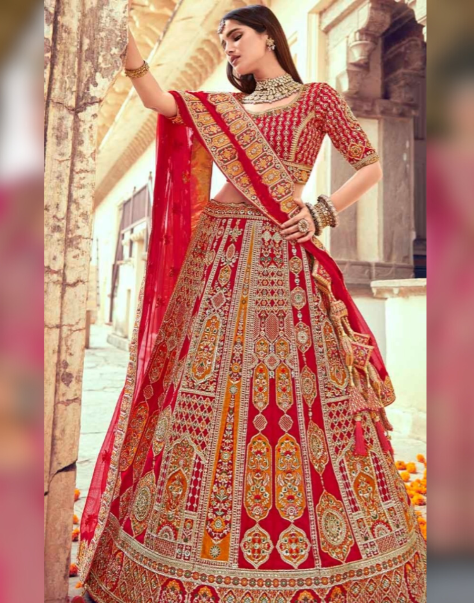 Drape in Luxury Heavy Bridal Silk Lehenga with Intricate Khatli Work - Buy