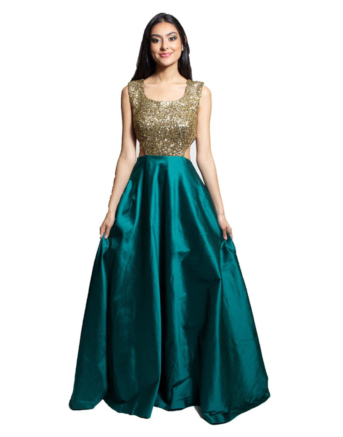 Rent Green Gold Backless Sequin Gown