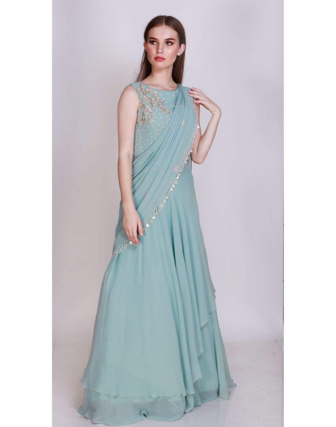 Rent Pastel Green Layered Gowns Online in US Glamourental