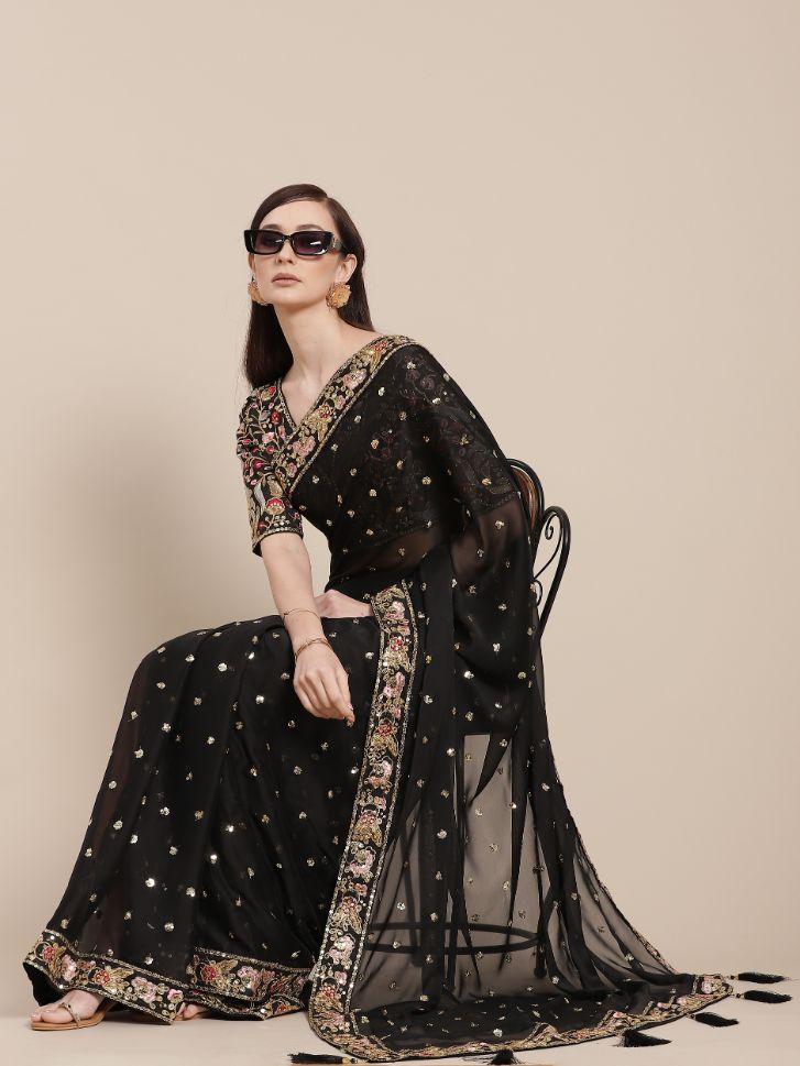 Black Partywear Designer Saree - Rent Black Partywear Designer Saree - Rent