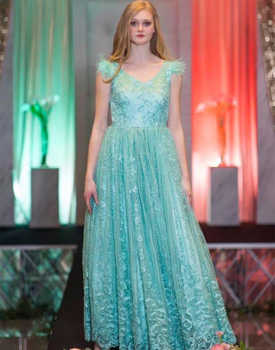 Blue Color Net Partywear Gown Rent