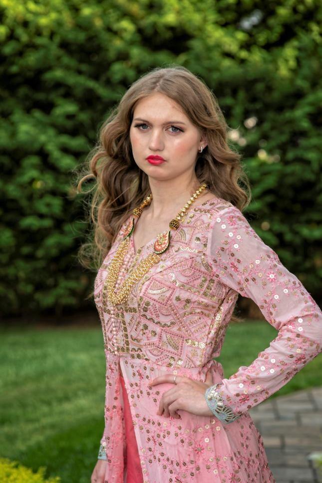 Elegant Pink Front Slit Anarkali Dress- Rent