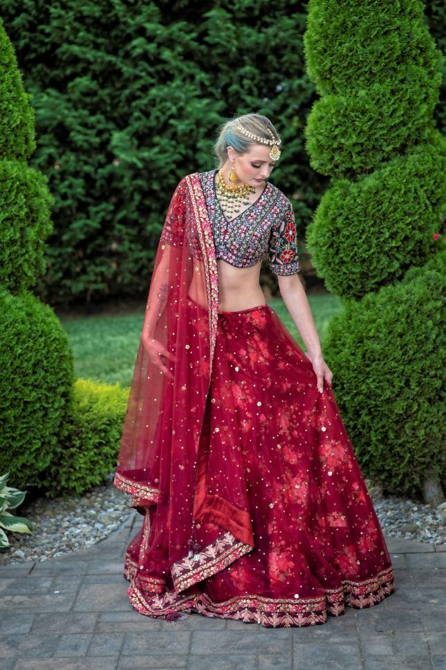 Red Designer Elegant Wear Lehenga Rent