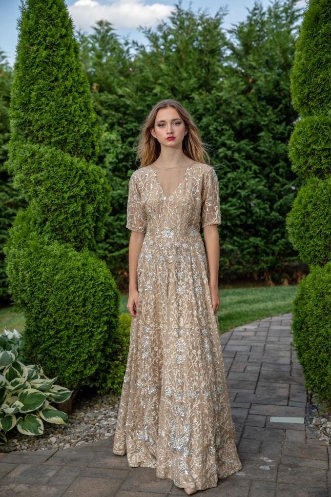 Light Chocolate Full Embroidered Gown - Rent Light Chocolate Full Embroidered Gown - Rent