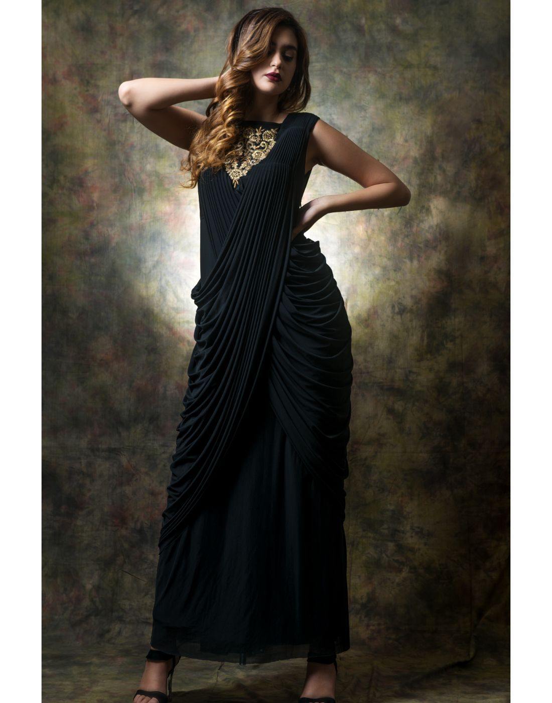 Rent Black Georgette Drape Gowns Online | Glamourental 3 Days / XL / Black Rent Black Georgette Drape Gowns Online | Glamourental 3 Days / XL / Black