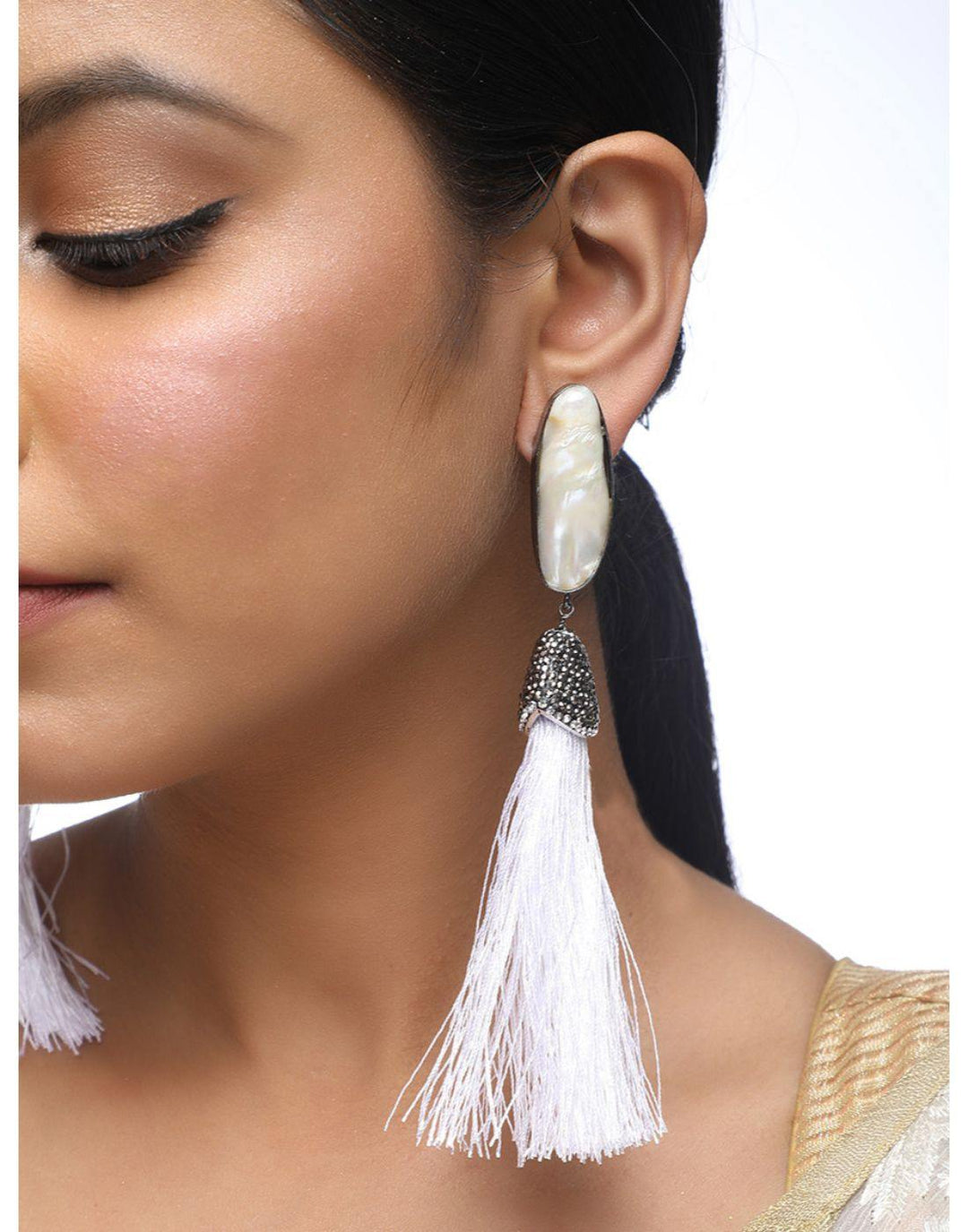 Mother Of Pearl Tassle Earrings-Accessories-Glamourental