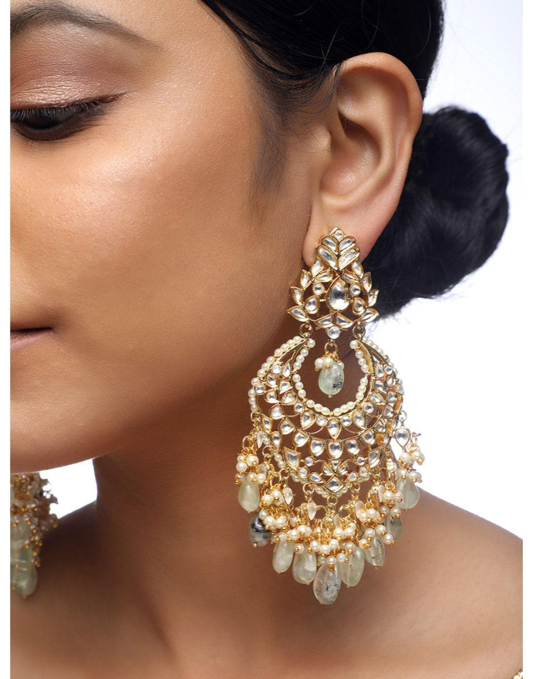 Kundan Latkan Earrings with Stone hanging-Accessories-Glamourental