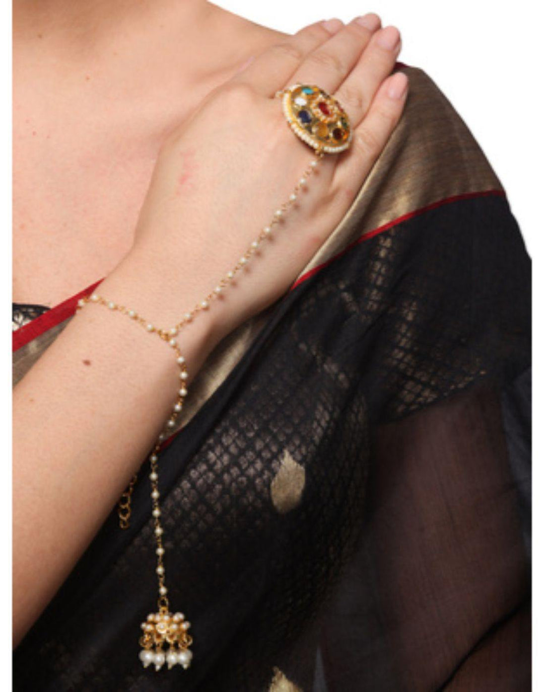 Navratan Kundan Bracelet-Accessories-Glamourental