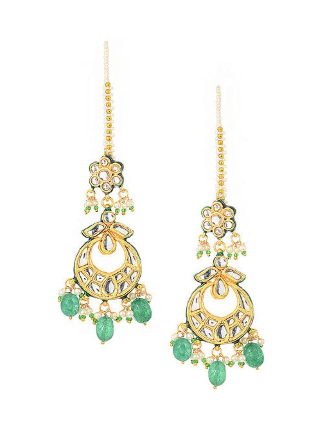 Kundan Earrings With Emerald Stone-Accessories-Glamourental
