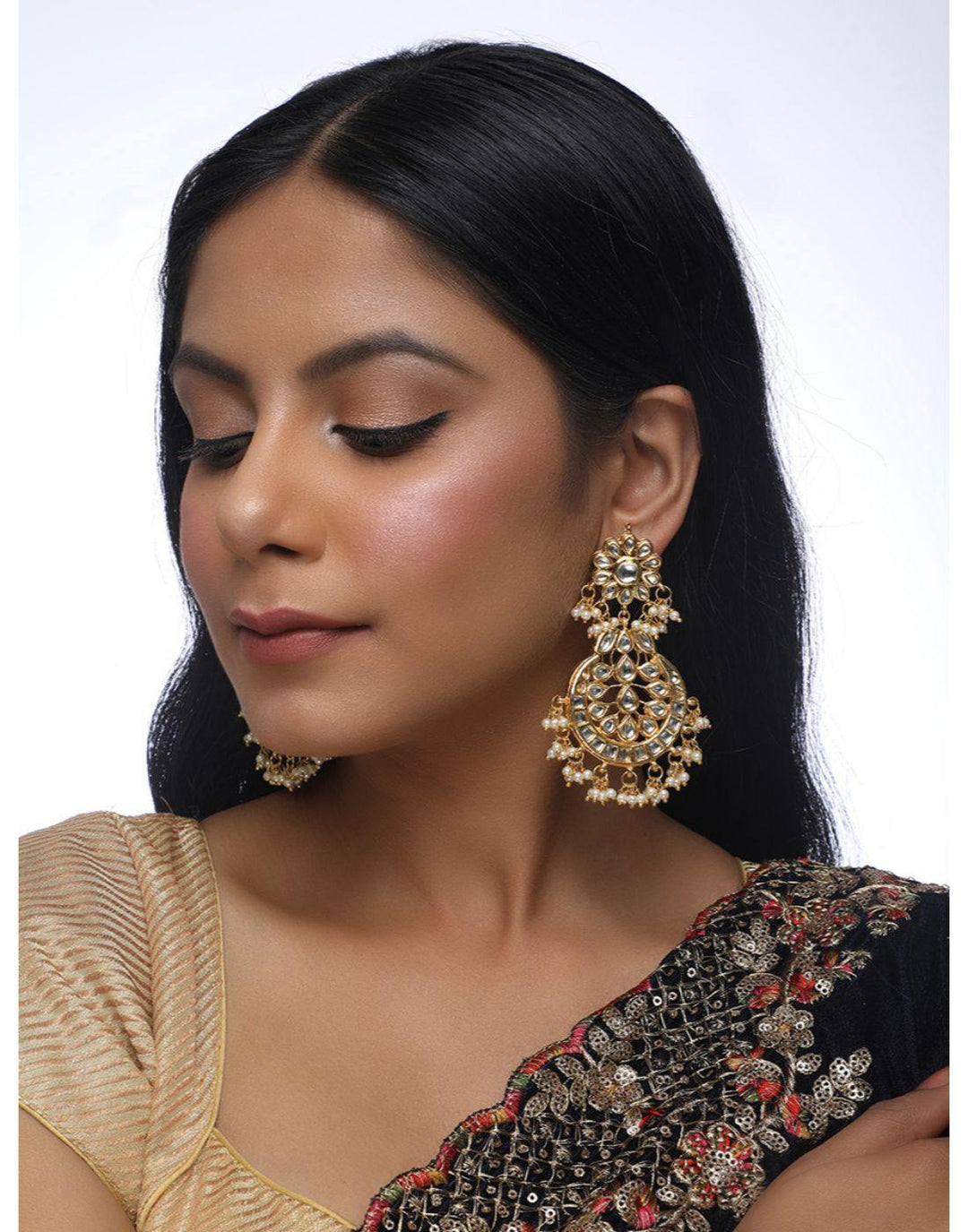 22k Gold plated Kundan & Pearl Earrings-Accessories-Glamourental