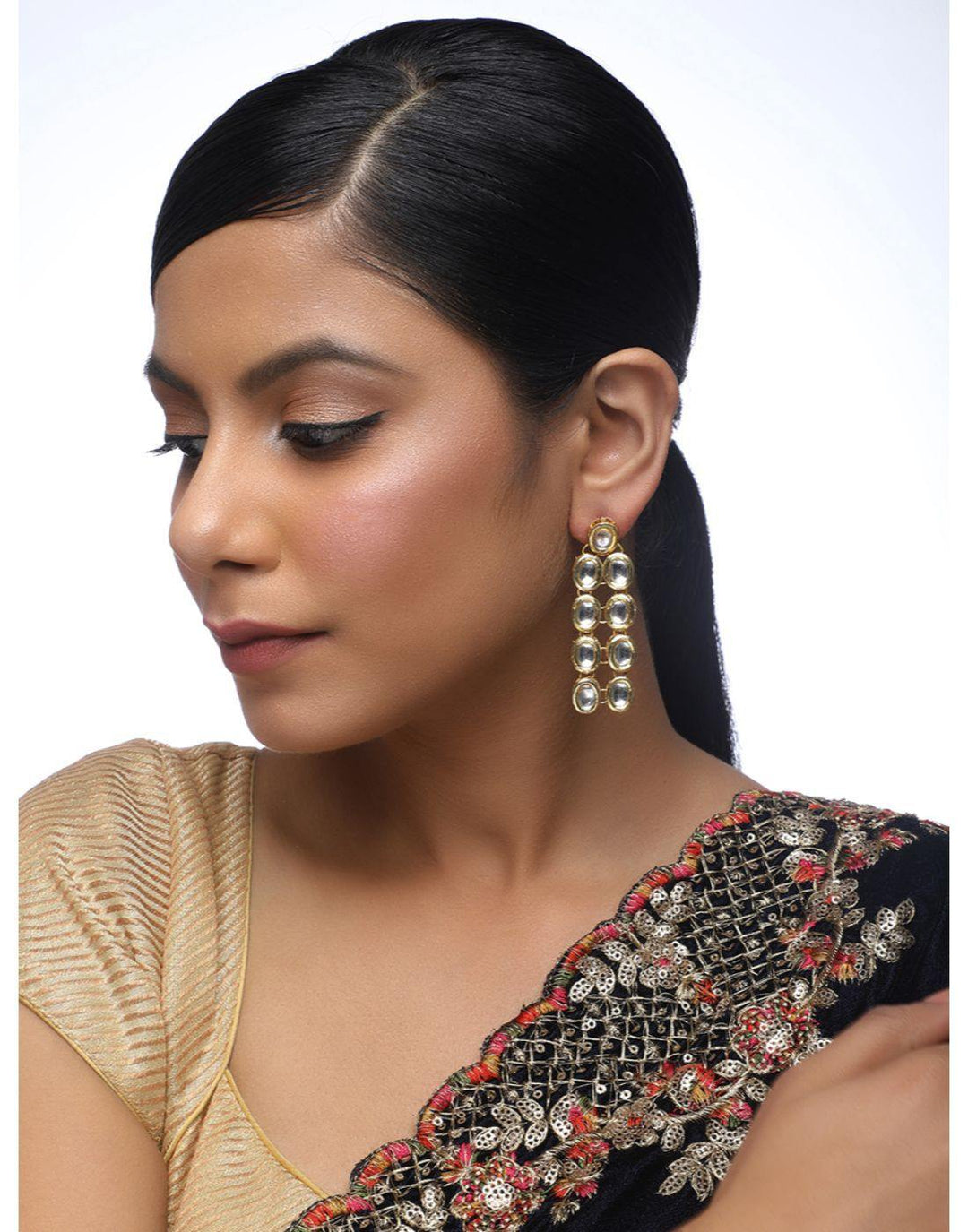 Gold Kundan Earrings-Accessories-Glamourental