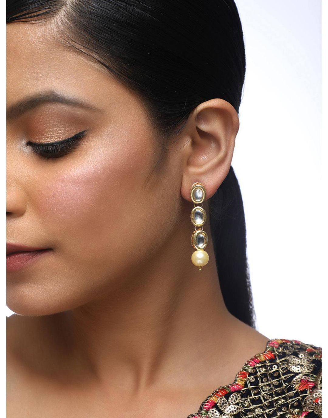 22k Gold Plated Kundan Gold Earrings-Accessories-Glamourental