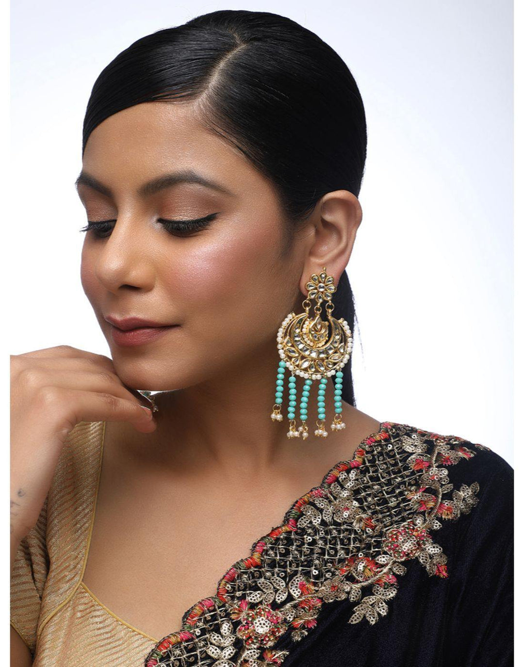 Gold Kundan and Motif Earrings-Accessories-Glamourental