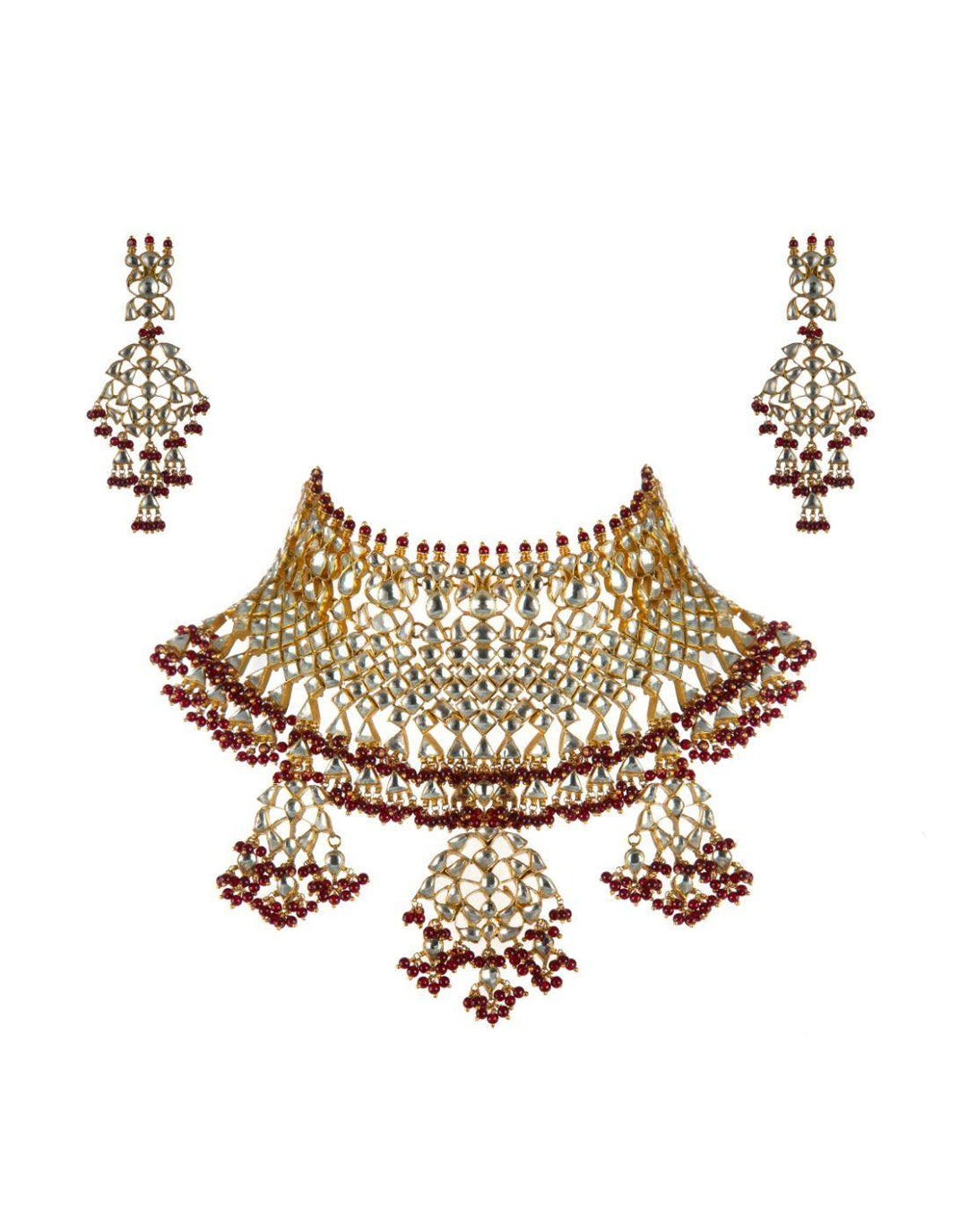 22k GOLD PLATED RED BRIDAL NECKLACE SET-Accessories-Glamourental