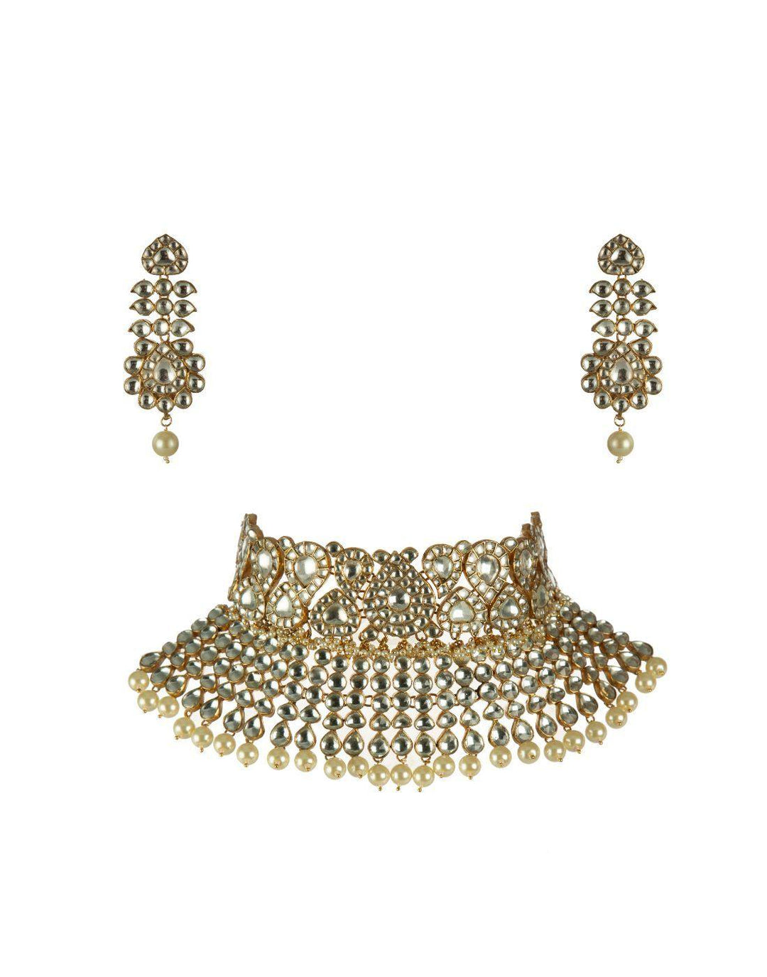WHITE JADTAR STONE TWO LAYER NECKLACE SET-Accessories-Glamourental