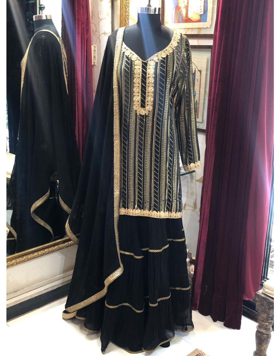 Buy Black Georgette Embroidery Sharara 5 Days / XXS / Black Buy Black Georgette Embroidery Sharara 5 Days / XXS / Black