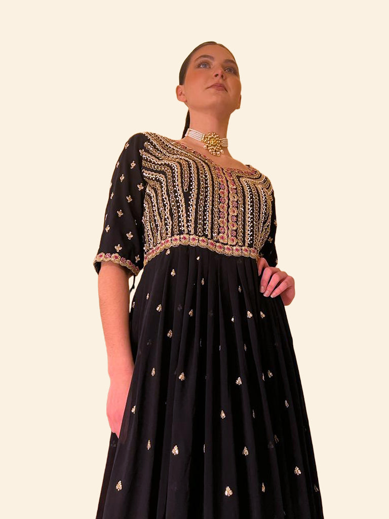 Black Elegant Anarkali With Heavy Embroidery - Clearance