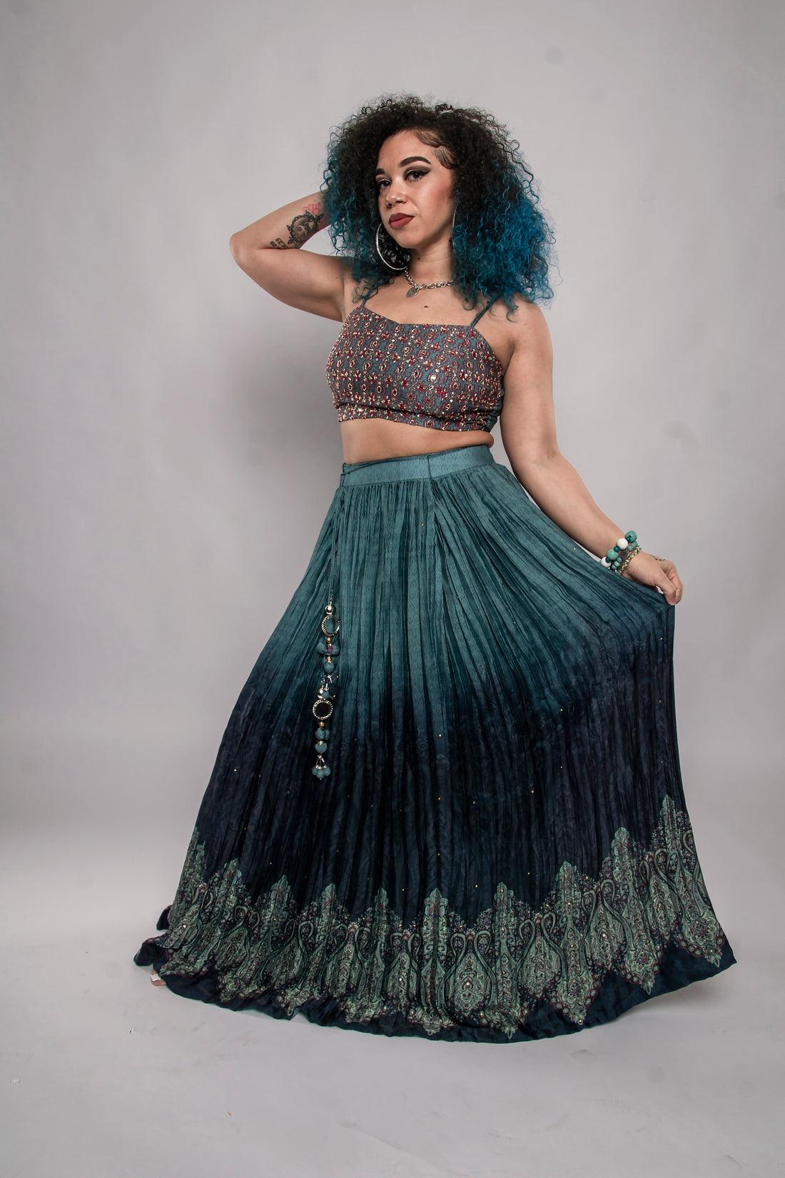 Deep blue Dual Tone Lehenga- Rent