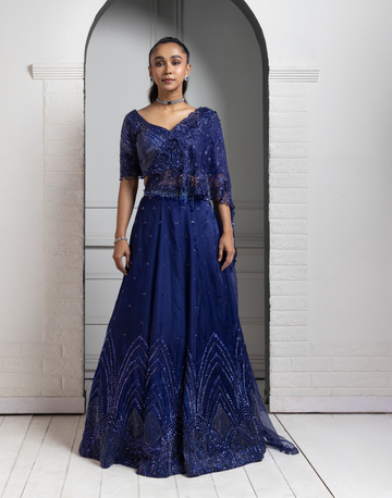 Sapphire Radiance Embroidered Lehenga Set