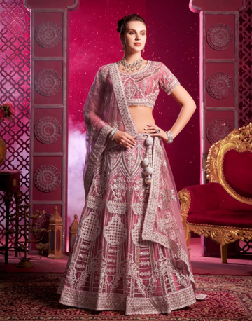 Premium Pink Lehenga Blouse Dupatta Set with Zarkan, Latkans & Hand Embroidery - Buy