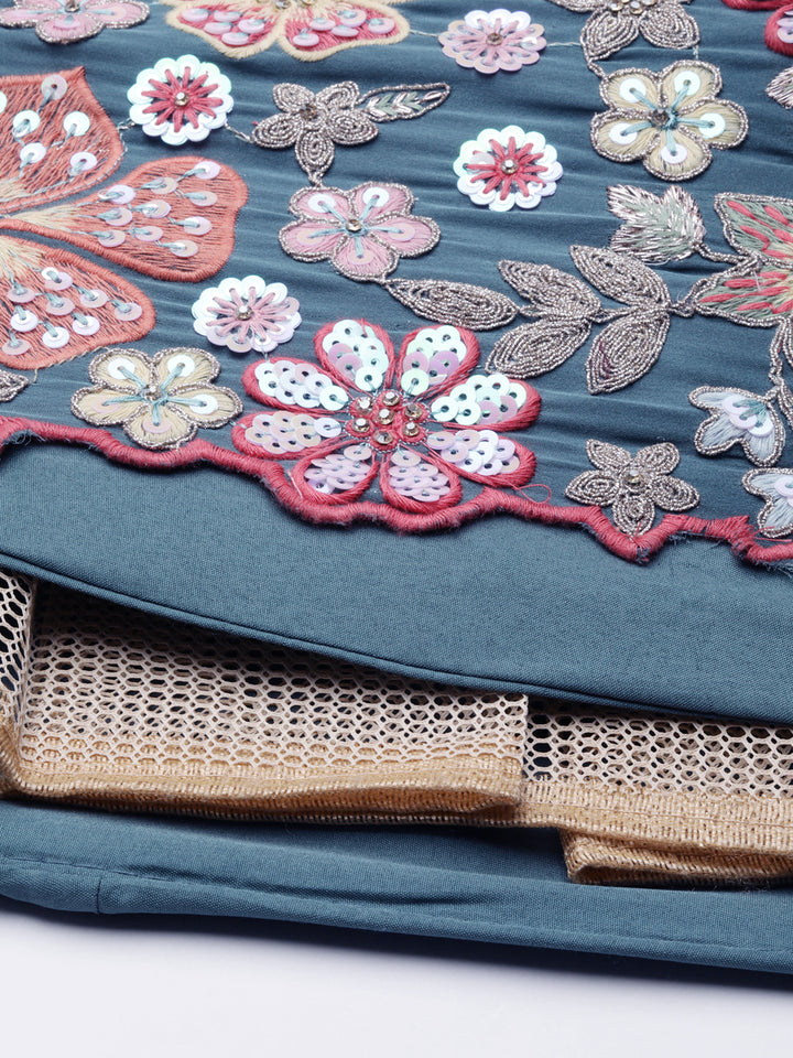 Teal Blue Chinon Sequins embroidery Semi-Stitched Lehenga choli & Dupatta - Rent