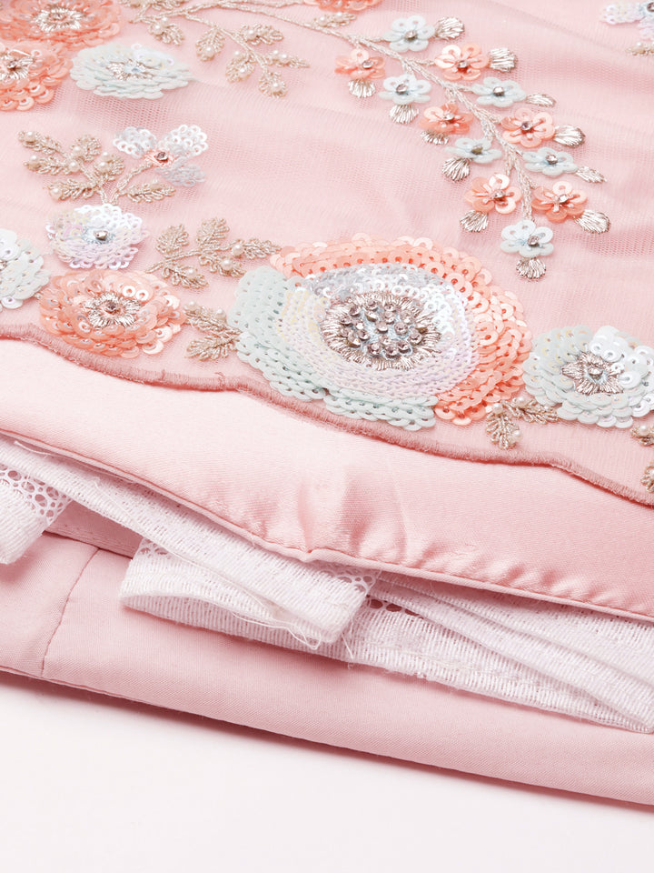 Pink Net Sequins and Zarkan embroidery Semi-Stitched Lehenga choli & Dupatta - Rent
