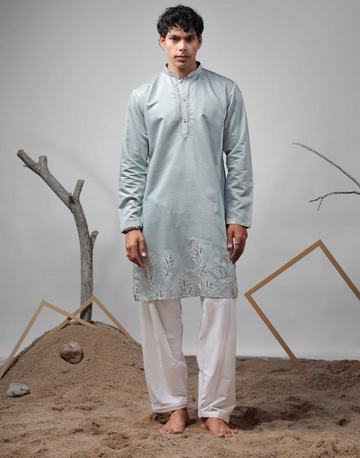 Timeless Grey Art Silk Kurta Pyjama Set with Embroidery Ideal for Festivals & Functions - Buy