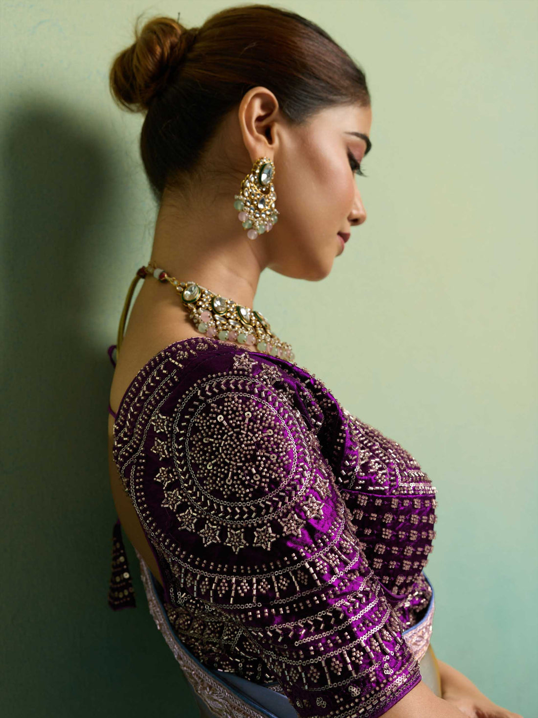 Purple Satin Velvet Partywear Saree for Sangeet - RENT