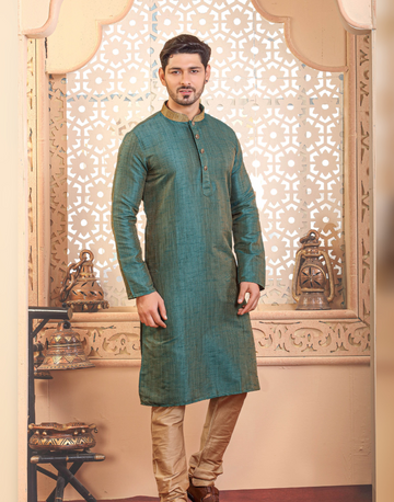 Vibrant Green Men’s Kurta Set Perfect for Weddings & Festive Occasions