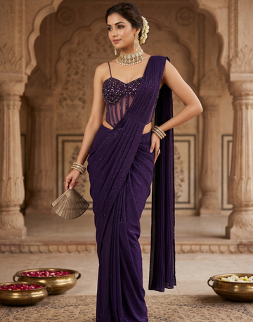 Royal Purple Shimmer Saree with Embellished Corset Blouse