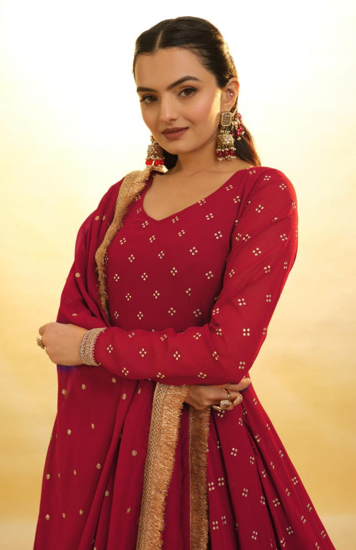 Regal Red Anarkali Embrace Timeless Elegance - Rent