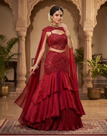 Premium Sequinned Lehenga Choli with Ruffle Hem and Dupatta