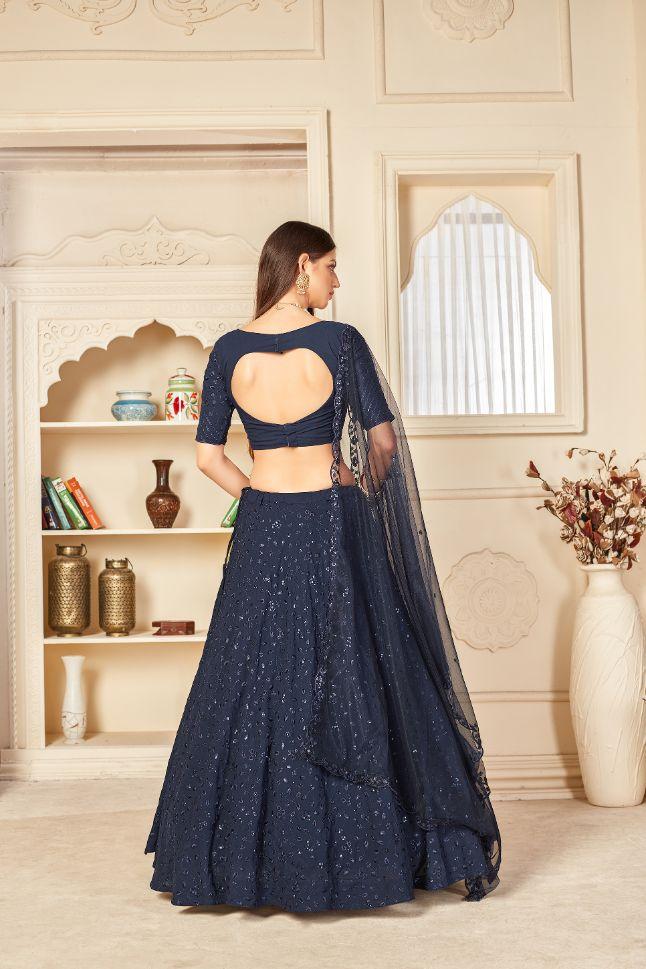 Navy Blue Embroidered Faux Georgette Lehenga Choli - ROY417504 | Lehenga  choli, Bridal lehenga online, Party wear lehenga