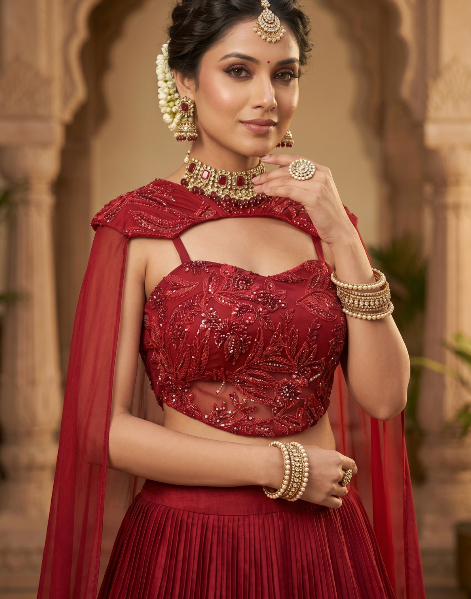 Premium Sequinned Lehenga Choli with Ruffle Hem and Dupatta