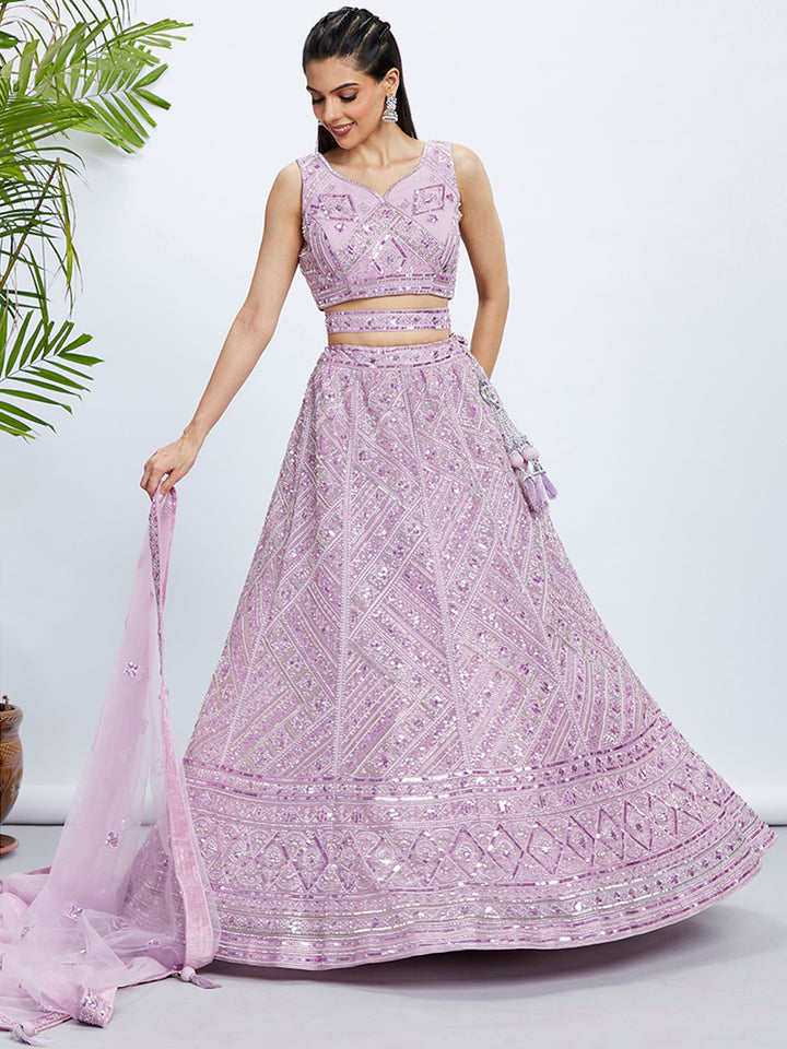 Lavender Blush-Colored Lehenga With Net Dupata : Timeless Elegance for Every Celebration