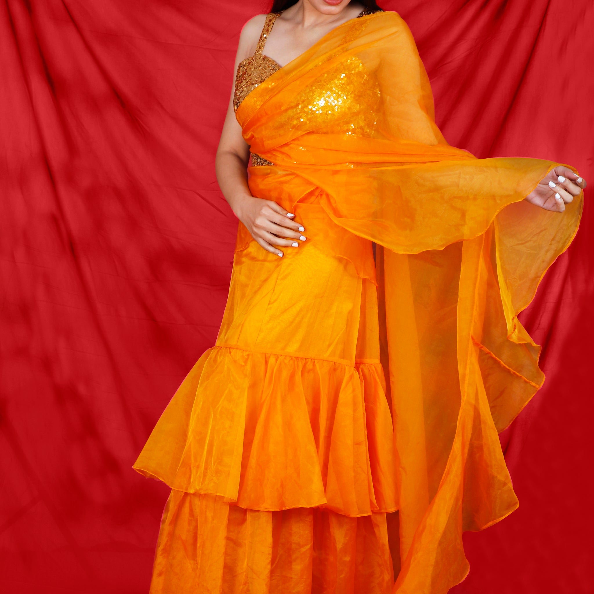 Miracolos Multitier Organza Saree with Ruffle pallu - RENT